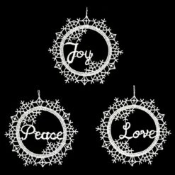Peace, Love, Joy Lace Ornament Trio